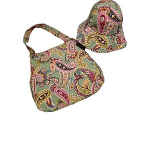 Vera Bradley Tutti Frutti Quilted Crossbody Purse Green Pink Blue W/ Bucket Hat